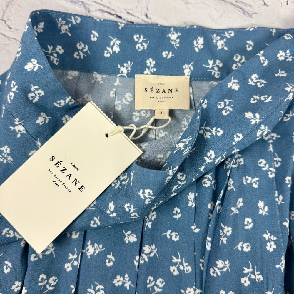 Sezane Alicia Blue White Floral Pleated Midi Skirt US 4 UK 8 36 Mini Fleurs - Picture 8 of 9